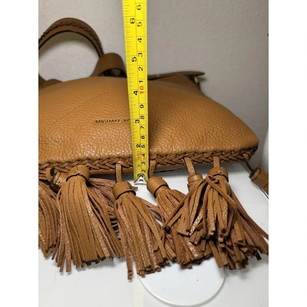 Michael Kors Camel Brown Tasseled Crossbody Purse Braid Strap Design Western